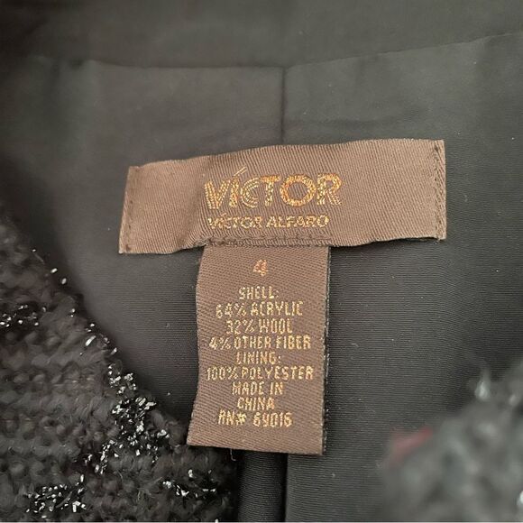 Victor Victor Alfaro Black Wool Blend Metallic Button Up Blazer Size 4 - Picture 10 of 10